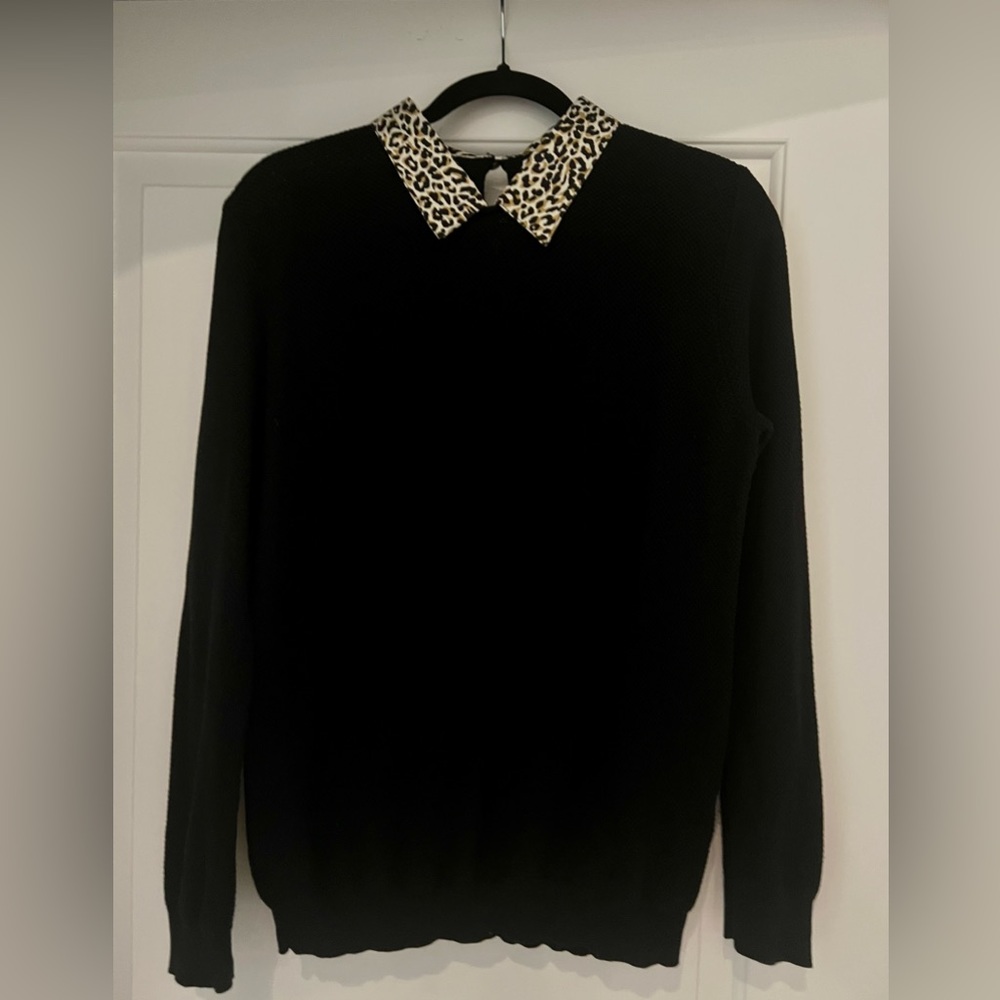 Jcrew black/ leopard collar  sweater , size L